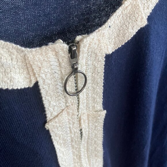 Soft, thin, lightweight navy zip-up cardigan with cream lace trim - Picture 3 of 7
